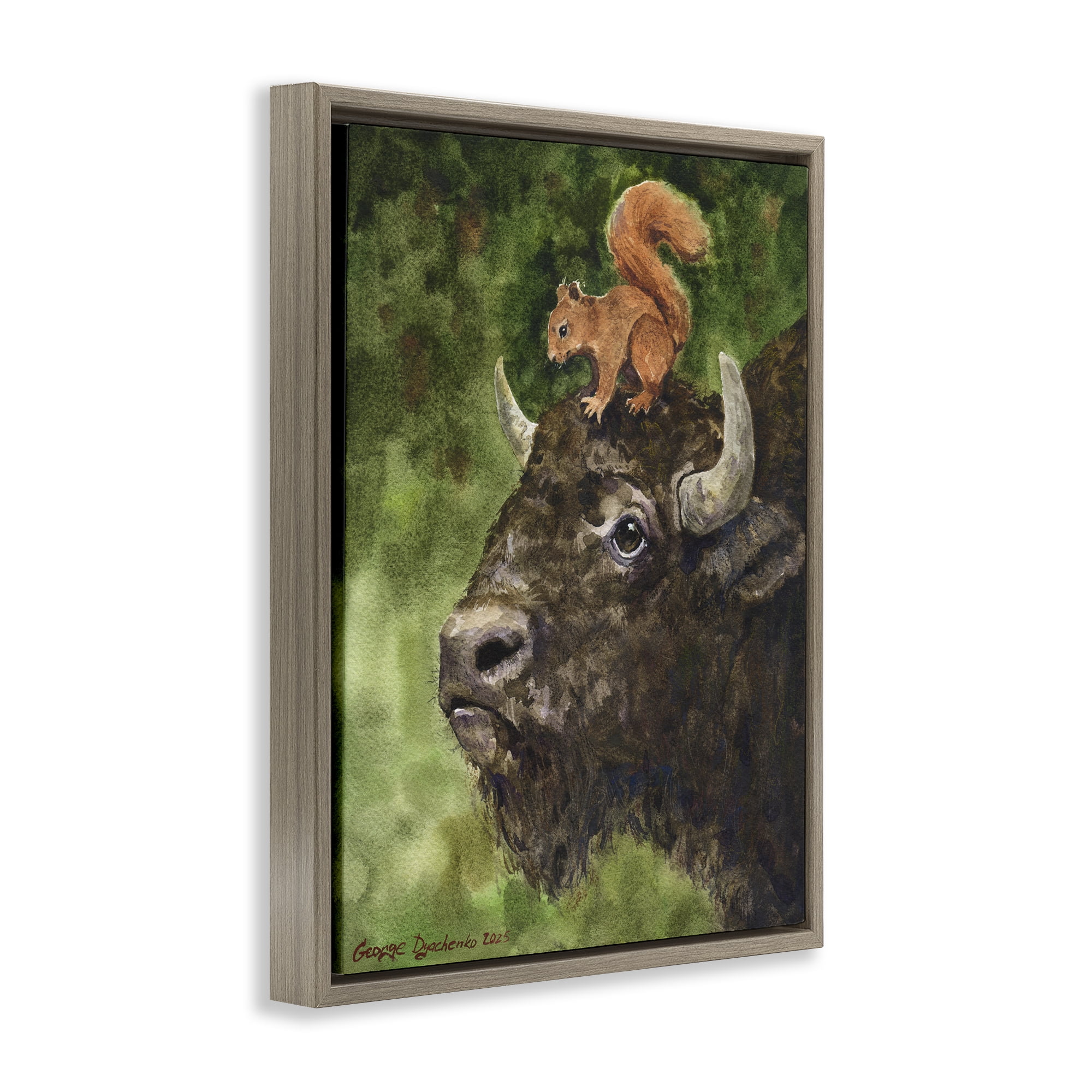 Stupell Industries Bison & Squirrel Duo Brown Framed Floater Canvas Wall Art, design by George Dyachenko