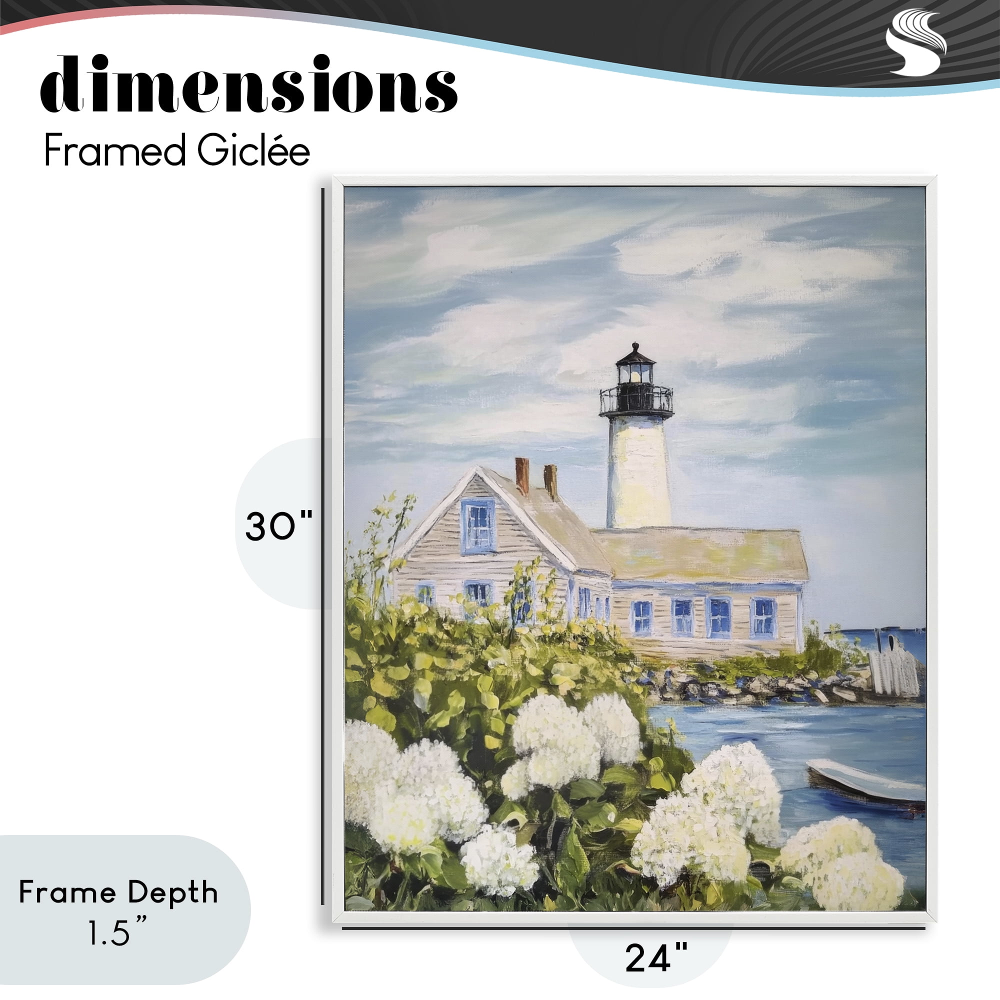Stupell Industries Lighthouse Scenery with Hydrangeas White Framed Giclee Art, design by Sisi and Seb