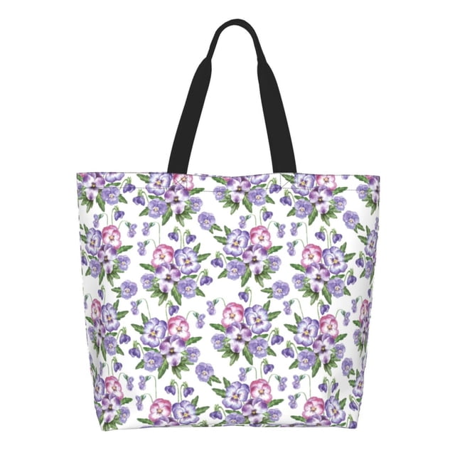 Fotbe Violets Flowers Bolsa Tote Estética de Lona con Estampado para Mujer - Bolsa Reutilizable de Hombro Casual para Vacaciones, Compras, Trabajo y Gimnasio