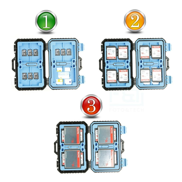 Foto&Tech 28-Slot High Capacity Water Proof Shockproof Memory Card Case SD CF SDHC SDXC Micro SD Holder Storage Protector Box for 8 SD 4 CF 9 TF/Micro Foto&Tech 28-Slot High Capacity Water Proof Shockproof Memory Card Case SD CF SDHC SDXC Micro SD Holder Storage Protector Box for 8 SD 4 CF 9 TF/Micro