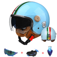 thumbnail image 1 of Open Face Bluetooth Motorcycle Helmet,3/4 Vintage Motorcycle Helmet,Four Seasons Moped Scooter Jet Helmet ,Dot Approved Release Buckle Helmet,Including Inner Colored Mirror, Bluetooth Headset, Mask, 1 of 6