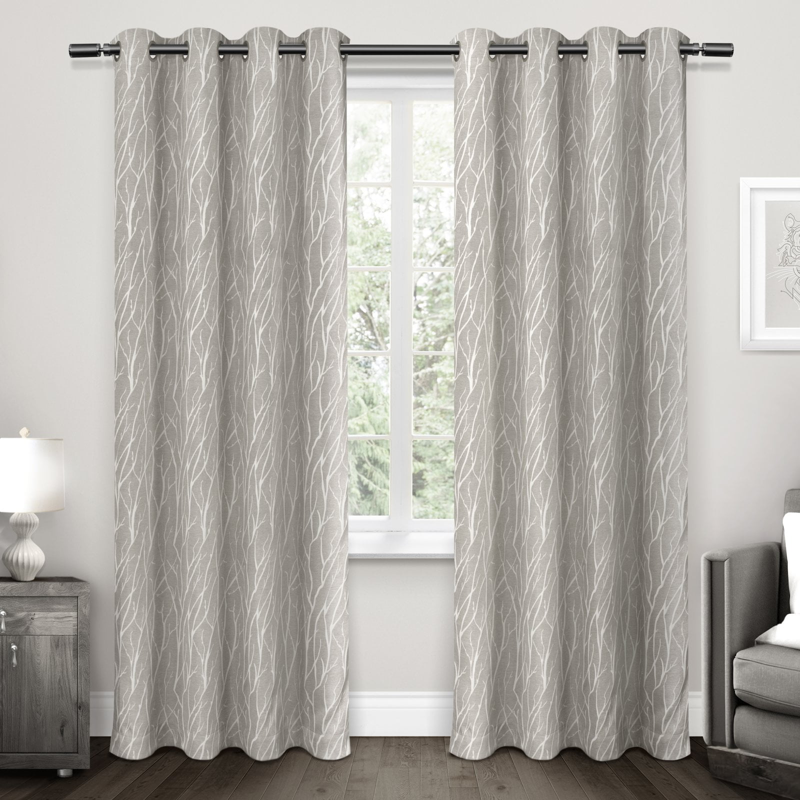 Exclusive Home Forest Hill Woven Room Darkening Blackout Grommet Top Curtain Panel Pair, 52"x108", Natural