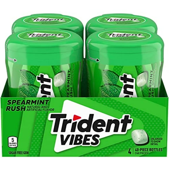 Trident Vibes Spearmint Rush Sugar-Free Chewing Gum, 4 Bottles of 40 Pieces (160 Total Pieces)