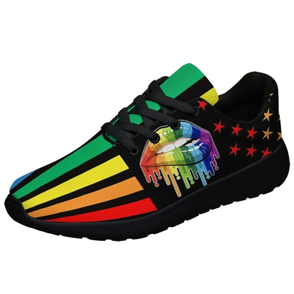 Rainbow Pride Shoes for Men Women, Unisex Fashion LGBT Gay Sneakers Lightweight Breathable Running Shoes Gift for Her Him Black Size 3.5