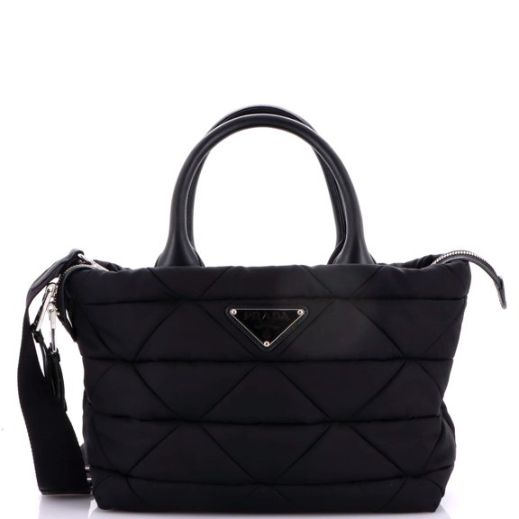 Pre-Owned Padded Tote Bag Quilted Re-Nylon with Leather Small By Rebag