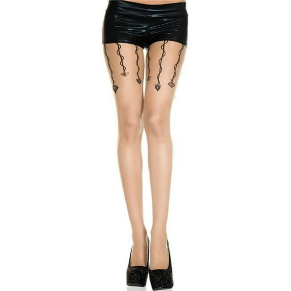 Music Legs Women's Women's 7110-BEIGE-BLACK Top Wicks Look Spandex Pantyhose - Beige & Black 7110-BEIGE/BLACK