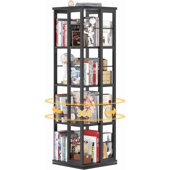 Rotating Bookshelf, Corner Bookshelf, Display Wood Spinning Bookshelfs, Floor Standing Bookcase Narrow Shelf Revolving Organizer Storage Rack for Small Space, Bedroom, Study Room, Bla