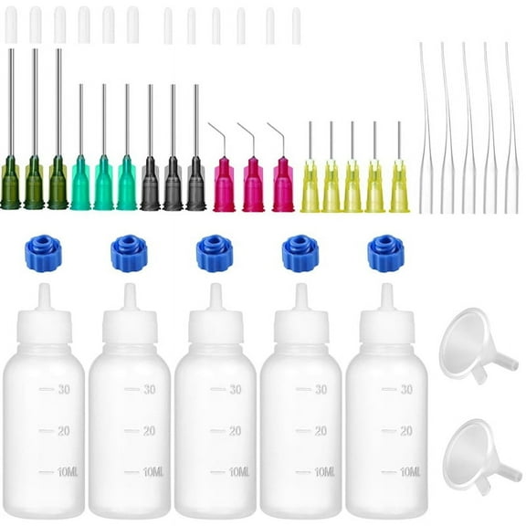 30ml Glue Precision Tip Applicator Bottle, Needle Squeeze 14ga 16ga 18ga 20ga 25ga Storage Cap Set 1