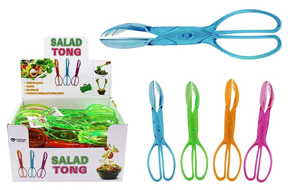 Diamond Visions 111485 Food Grade Translucent Plastic Salad Tong Set of 3 in Assorted Colors 3