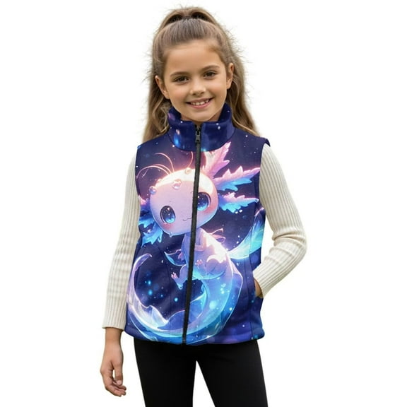 Pzuqiu Axolotl Girls Sleeveless Vests 2T Toddler Girl Clothes Fashion Zipper Winter Sleeveless Jacket with Pockets Comfortable Fall Outerwear Versatile for Everyday Wear