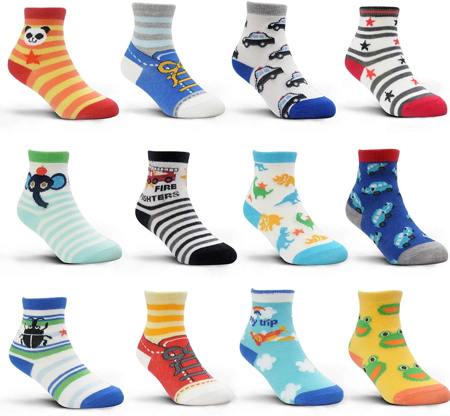 12 Pairs Toddler Boy Girl Socks Non Skid Slipper Socks Grips 13 Or 47 Years Old Baby (Cartoon