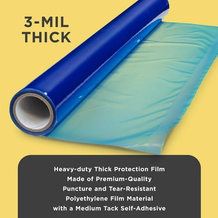 Dura-Gold Floor Protection Film, 24-inch x 50' Roll - Blue Self Adhesive Temporary Floor Covering, Protect Flooring from Foot Traffic, Paint Spills, Dust, Construction Debris, Moving - Hardwood, Tile