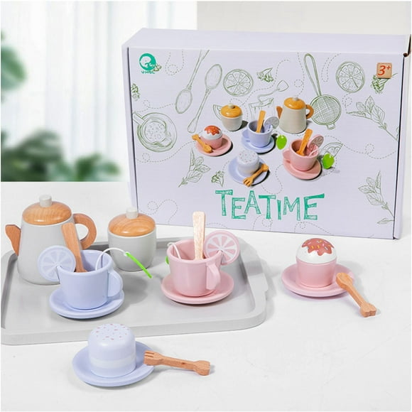 Pisexur Baby Toys Pretend Play Toy Tea Set Kids Role Play Tea Toy Party Set 19pc Plastic Time Playset Baby Dolls,Car Toys for 3-5 Years Boys Girls