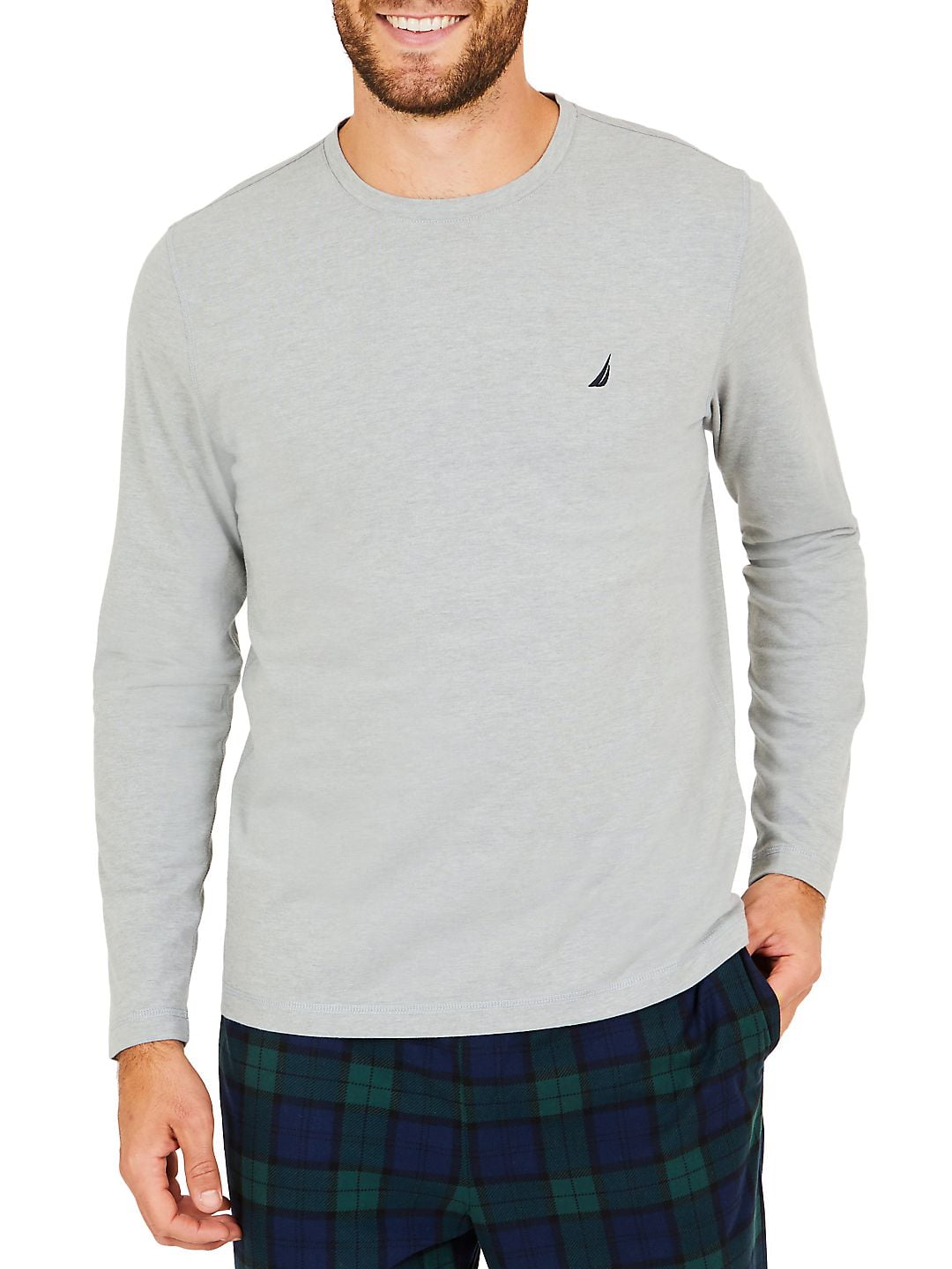 Nautica Mens Light Gray Long Sleeve Sleep Shirt M L  NWT $40 