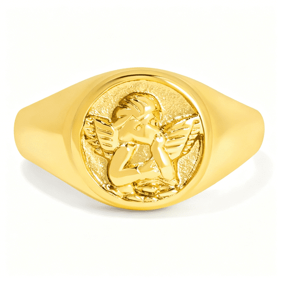 DESIGNICE Gold Chunky Signet Stackable Pinky Ring for Women Men,Guardian Angel Cherub,Tarnish-Resistant 18K Gold Plated Stainless Steel Size 3 4 5 6 7 8 9 10 11