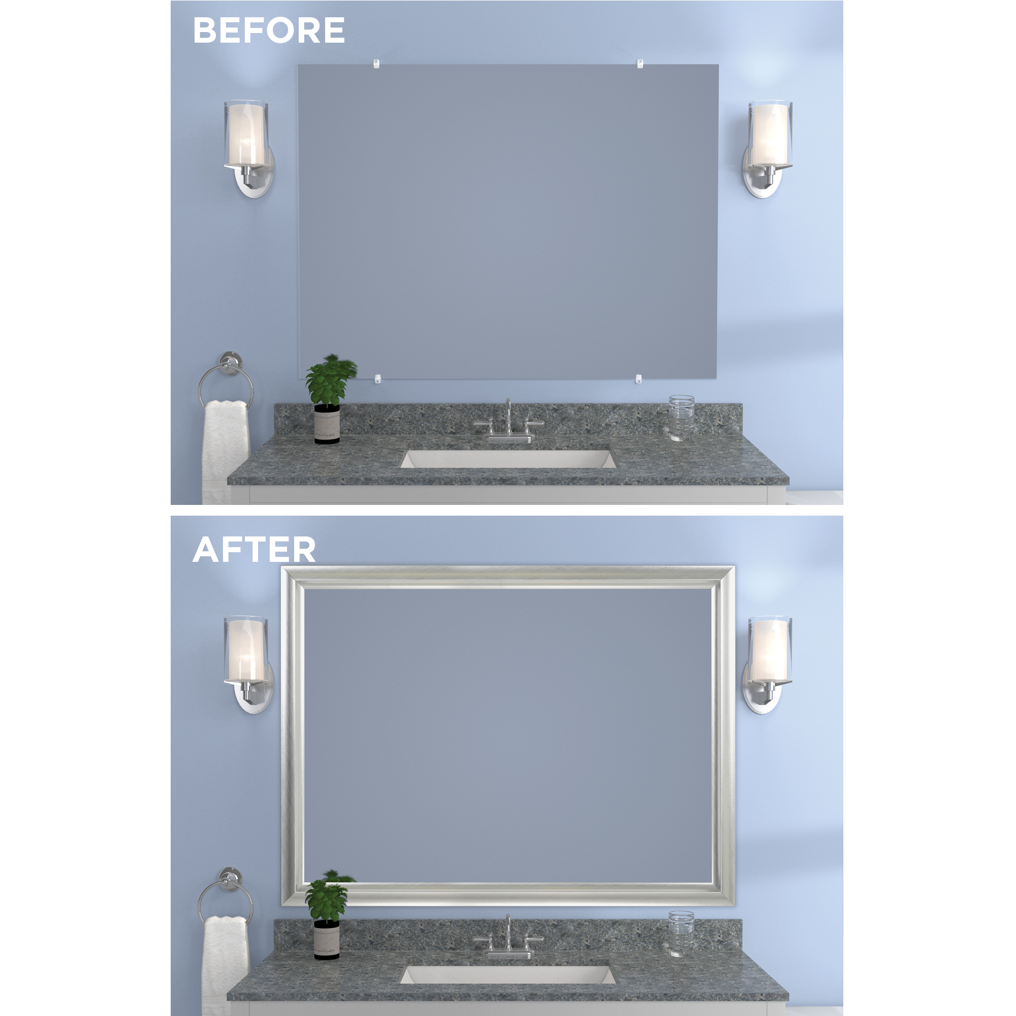 Zenna Home Decorative Mirror Framing Kit, with Beveled Edges, 48 x 36 in., Silver