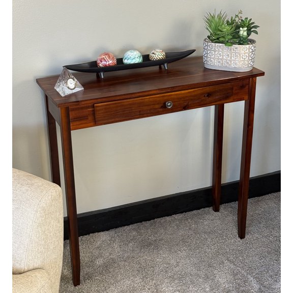 Acacia Mid-Century Entryway Table with Drawer in Mahogany Matte