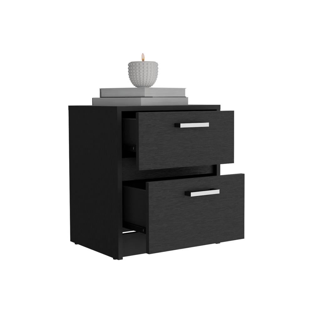 HomeRoots 518162 19 in. Black Two Drawer Nightstand