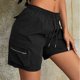 thumbnail image 2 of Pantalones Elásticos de Cintura para las Mujeres de Moda Casual Pantalones Cortos de Color Sólido con Cremallera de Bolsillo Dibujo Cómodo, 2 of 6