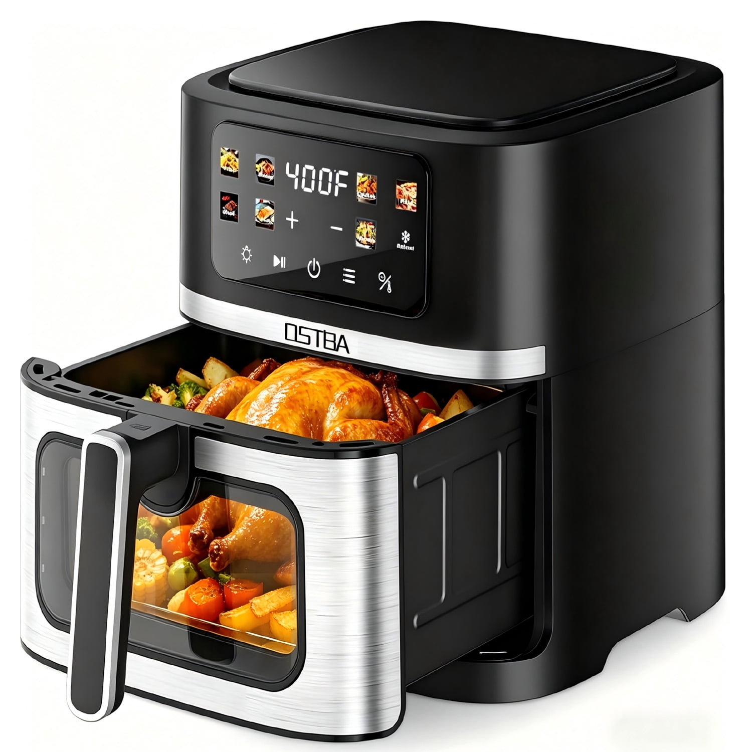 OSTBA 8.5QT Air Fryer with Viewing Window & Light, 1700W Digital Hot Air Fryer, 8 Presets, Defrost Function, Nonstick Dishwasher Safe Basket, Family Size Air Fryer, Black