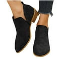 thumbnail image 4 of Womens Boots Fall Ankle Booties Vintage Slip on Round Toe Side Zipper Chunky Block Mid Heel Booties Solid Casual Comfy Outdoor Ladies Shoes Black Women Sandal, 4 of 4