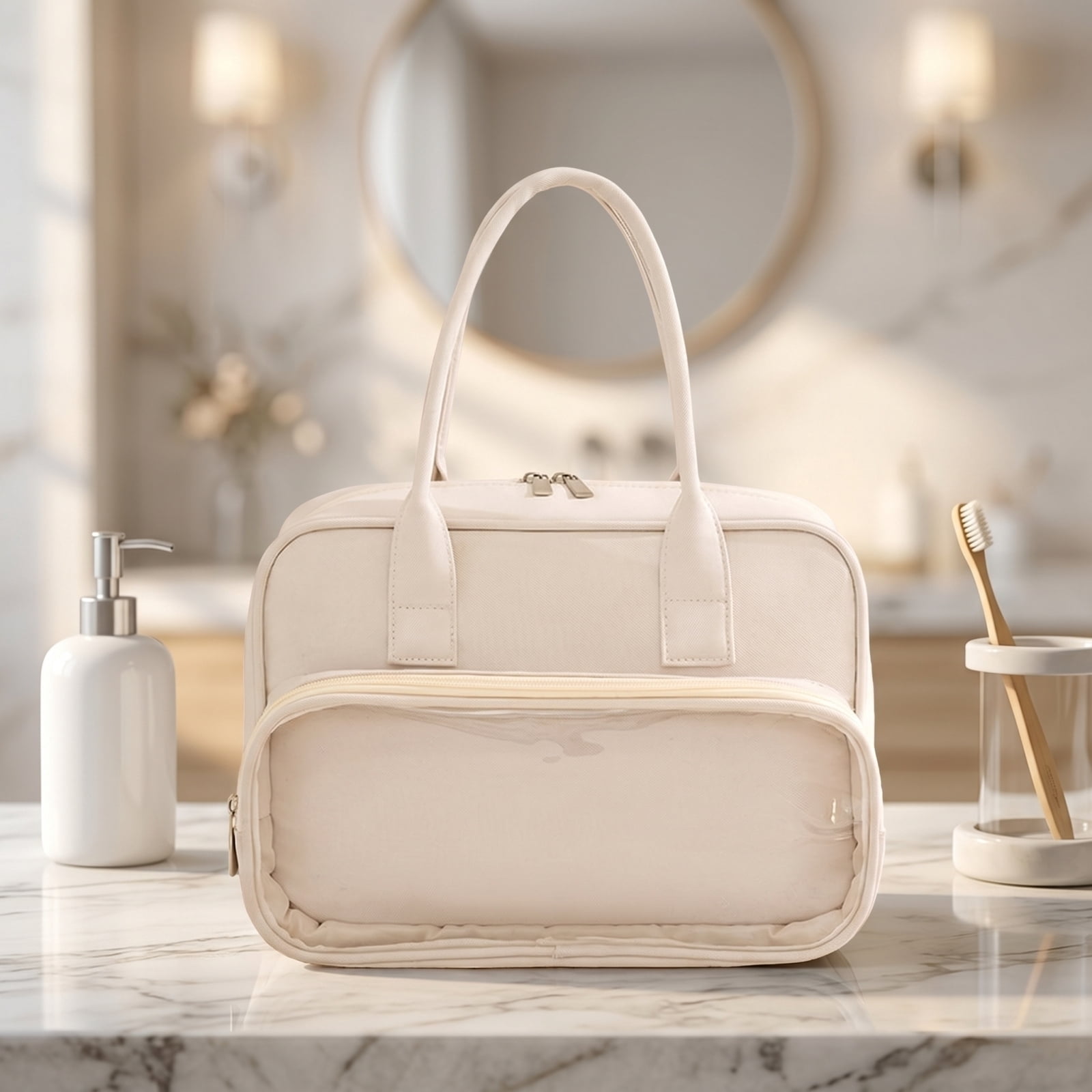 Toiletry Bag with Clear Window,Lightweight Travel Makeup Organizer with Handle