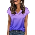 thumbnail image 2 of Women Silk Satin Tops Short Sleeve Blouse V Neck Shirts Business Casual Outfits Purple 3XL, 2 of 5