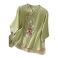 thumbnail image 2 of Elbow Sleeve T Shirts for Women 2026 Summer Casual Cotton Linen Stand Collar Vinatge Embroidered Tee Shirt, 2 of 5