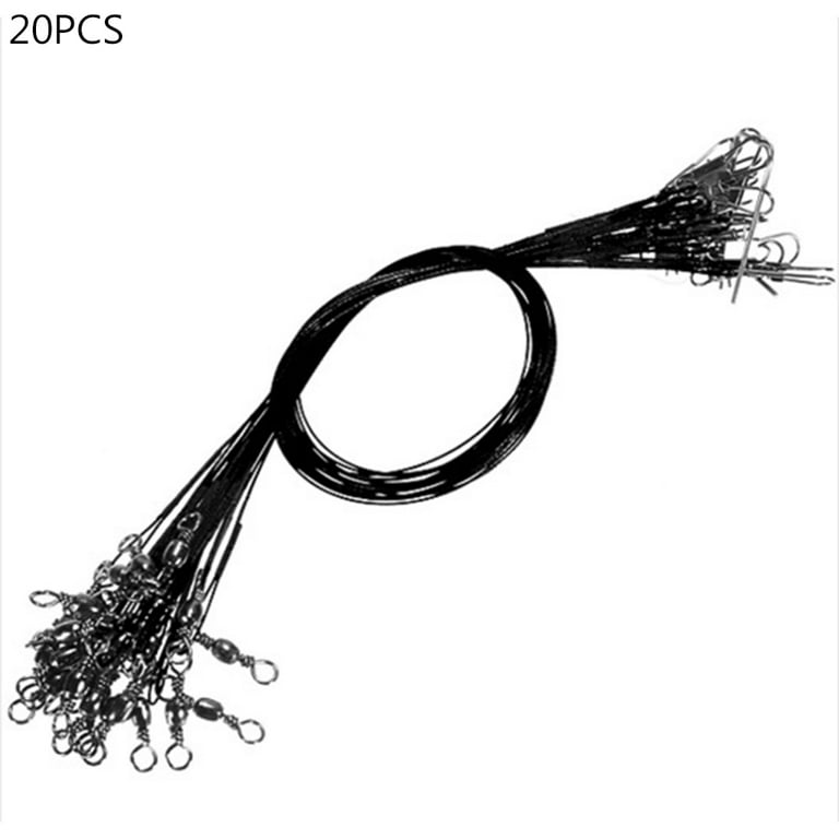 Fishing Leader Wires, 20pcs Anti-bite Steel Wire Leader Swivel Fishing Line Tackle Tool Fish Accessory, Black