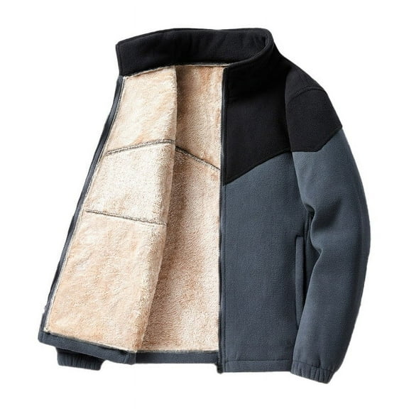 qelini Fleece Jacket for Men Full Zip Long Sleeve Coats Colorblock Fleece Lined Jackets Casual Workout Outerwear