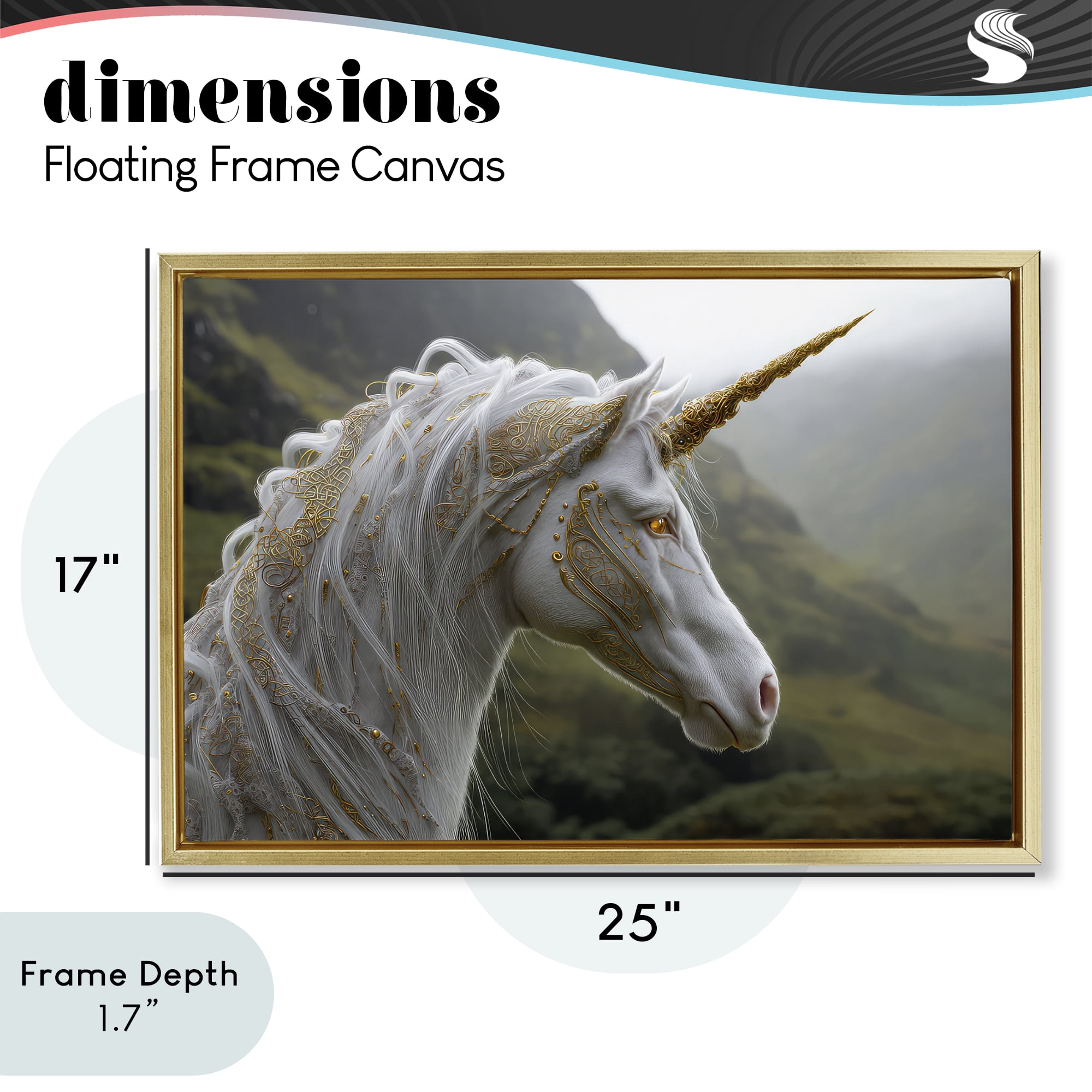 Stupell Industries Ornate Celtic Unicorn Gold Framed Floater Canvas Wall Art, design by The Wands Want