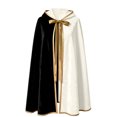 thumbnail image 3 of Cloak with Bow Fastening, Elegant Full Length Cape for Themed Gathering, Halloween, Stage Performance, Festival , Fancy Dress and Historical Role Play Activities (Black / White), 3 of 4