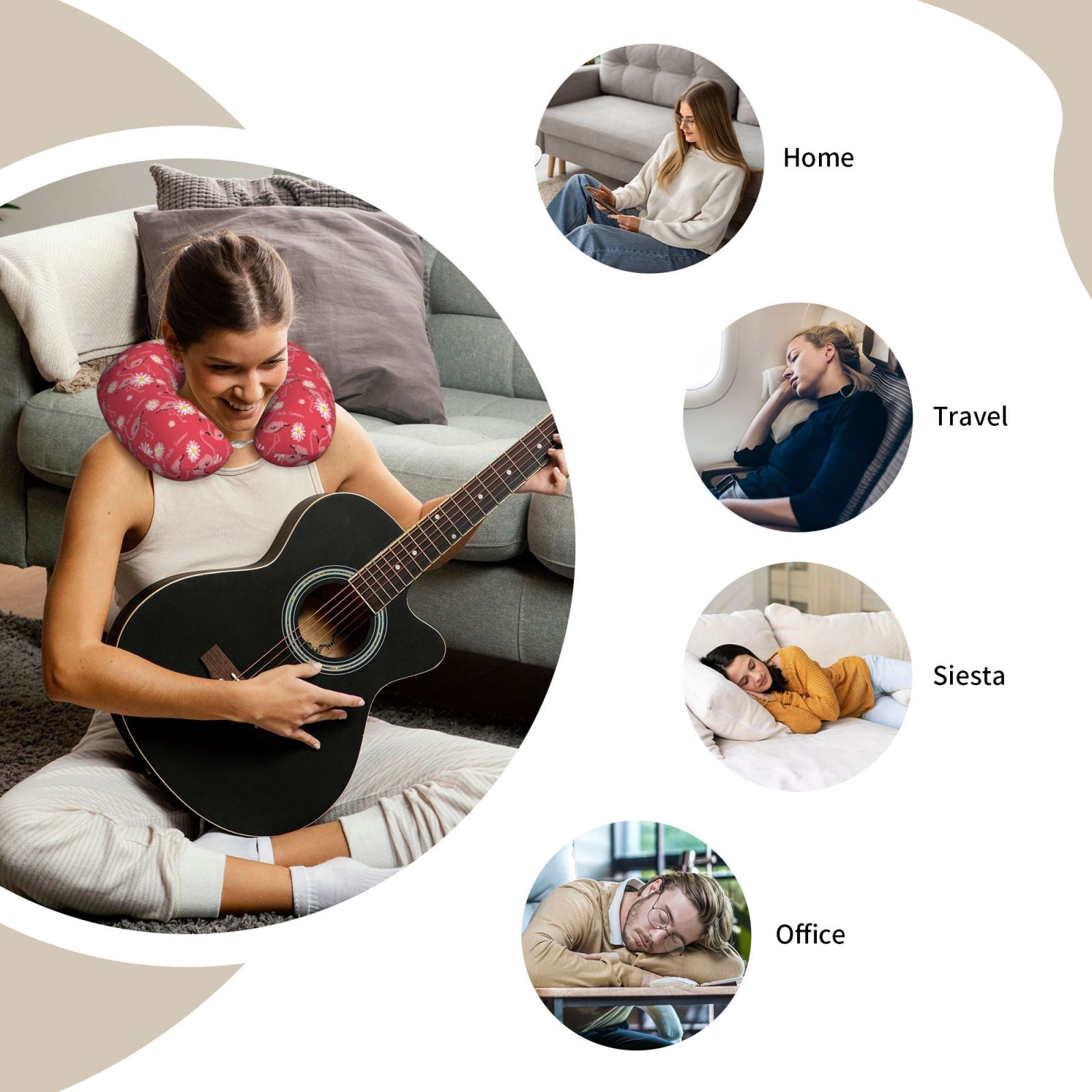 Xecao Hello Summer Flamingo Print Memory Foam Cervical Neck Pillow Versatile U-Shaped Pillows for Home,Office,Camping,Travelling,Soft Washable Cover