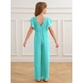 thumbnail image 4 of Jowowha Kids Girls Ruffled Wide Leg Maxi Summer Jumpsuit Playsuit Chiffon Party Rompers Overalls Turquoise 8, 4 of 7