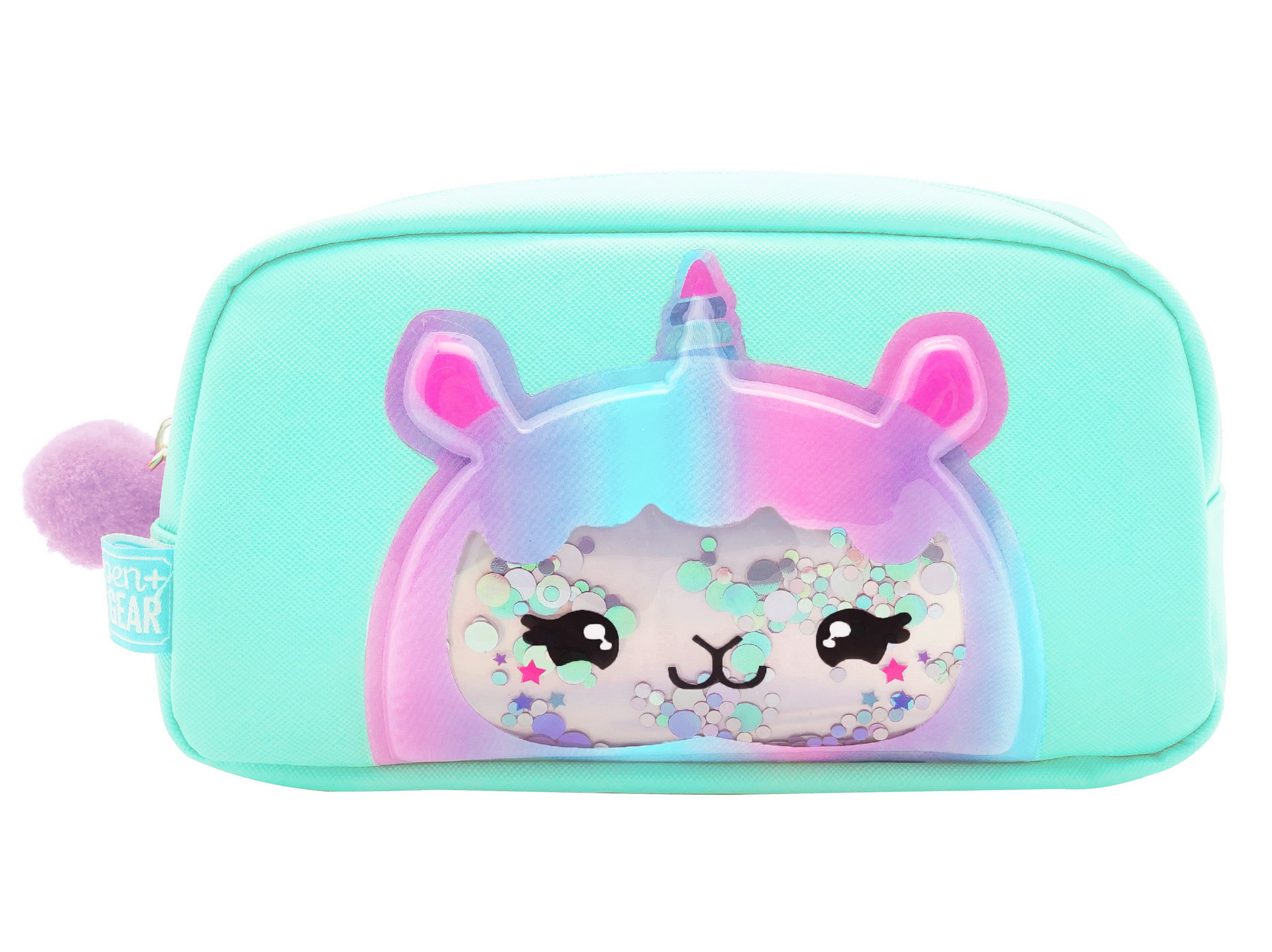 Pen+Gear Shake Sequins Pencil Pouch, Cute Alpaca Pattern, Green Color