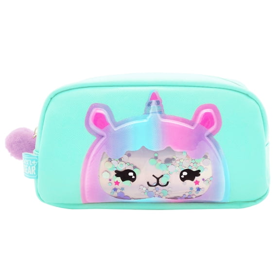 Pen+Gear Shake Sequins Pencil Pouch, Cute Alpaca Pattern, Green Color