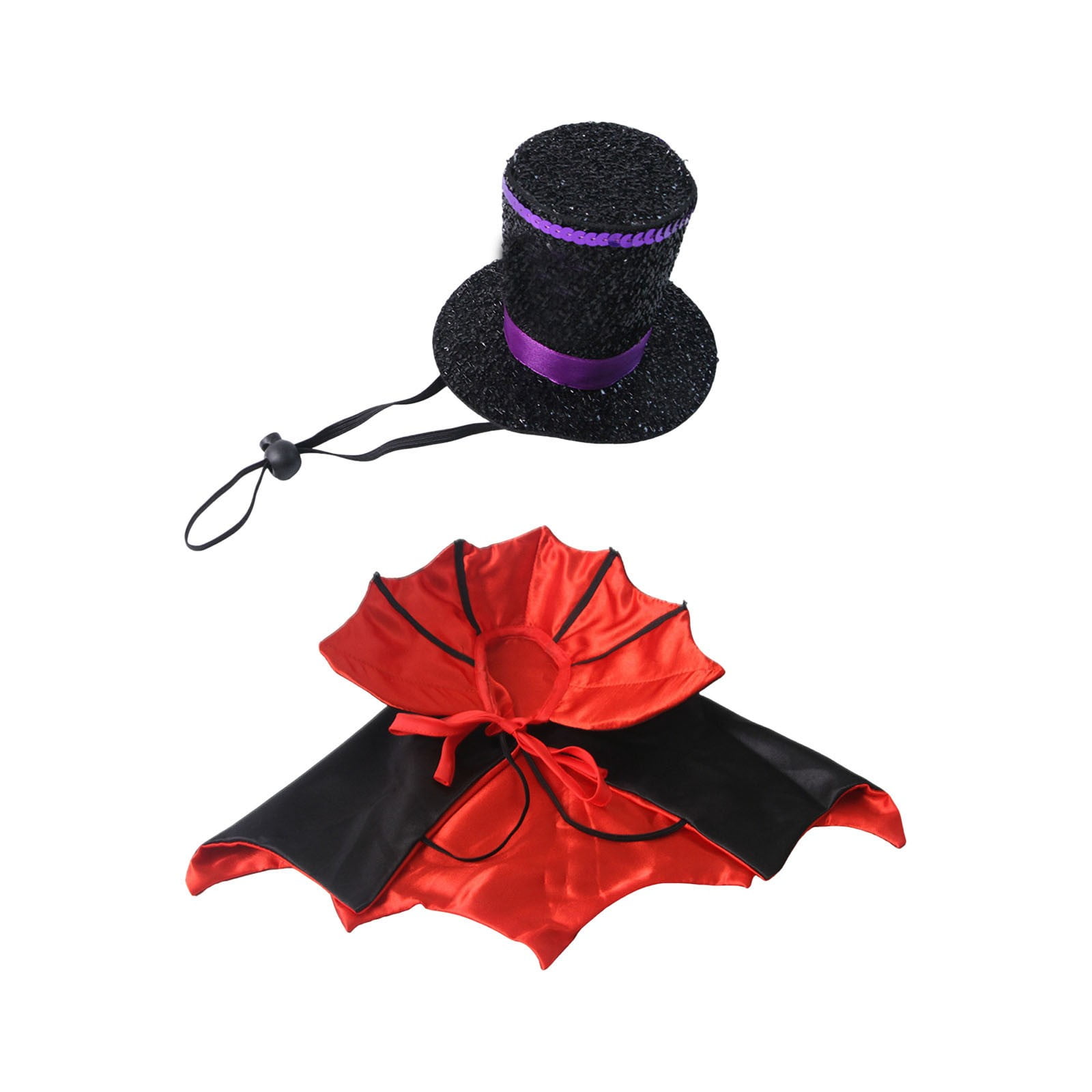 Halloween Bat Cape and Top Hat Set for Small Cats Soft Permeable Polyester Pet Cosplay Outfit Easy Dressing Feline Apparel for Festive Events Photo Novelty Use Red