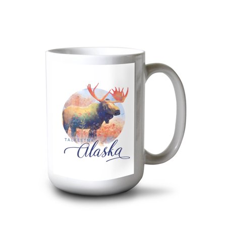 

15 fl oz Ceramic Mug Talkeetna Alaska Moose Watercolor Contour Dishwasher & Microwave Safe