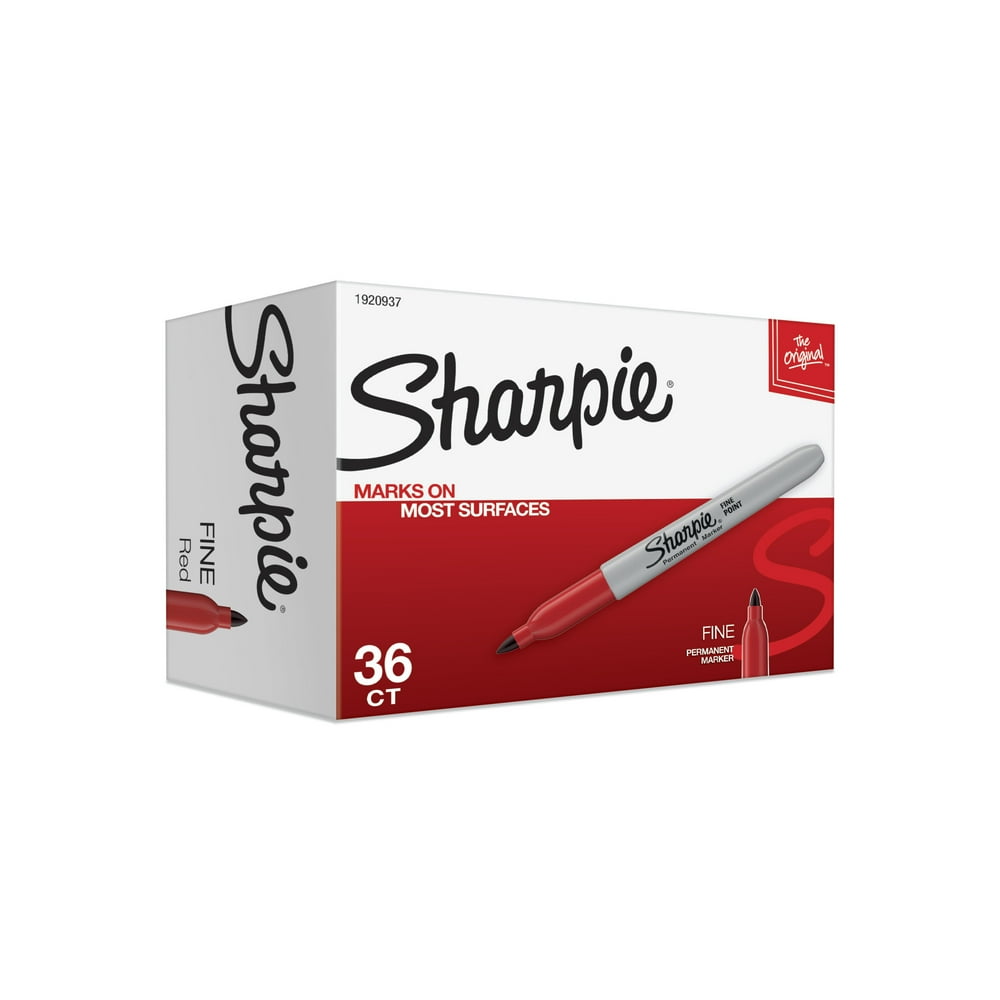 Sharpie Permanent Markers, Fine Point, Red, 36 Count