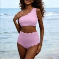 thumbnail image 1 of Trajes de baño para mujer Conjunto de traje de baño de dos piezas de cintura alta con un solo hombro y dobladillo ondulado Trajes de baño para mujer Trajes de baño para mujer Trajes de baño de moda de, 1 of 8