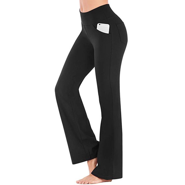 Oucaili Mujeres Casual Work Lounge Pant Bootcut Flare Bell Bottoms Cintura Elástica Yoga Workout Leggings Pocket