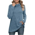 thumbnail image 2 of Qulqfy Blue Woman Sweater Pullover Dressy Turtleneck Split Hem Ribbed Knit Business Casual Shirts Lightweight Sweaters for Women XL, 2 of 6