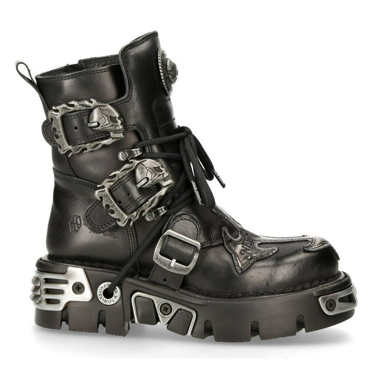 NEW ROCK 407-S1 Silver Cross BOOTS Black Leather Gothic Punk Biker