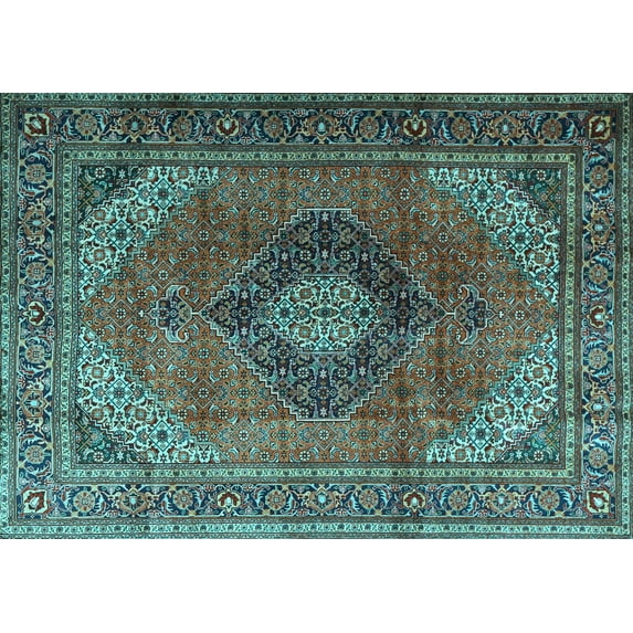 Ahgly Company Indoor Rectangle Medallion Light Blue Traditional Area Rugs, 8' x 12'