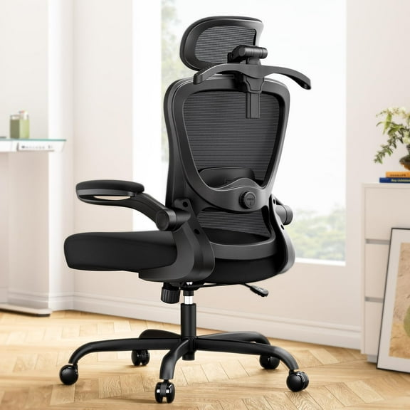 CHITOOMA Ergonomic Office Chair: Ergonomic Gaming Chair with 3D Headrest, 3D Lumbar Support, Flip-up Armrests, High Back Adjustable Desk Chair with 90-120° Tilt Lock, Thick Cushion (Black)