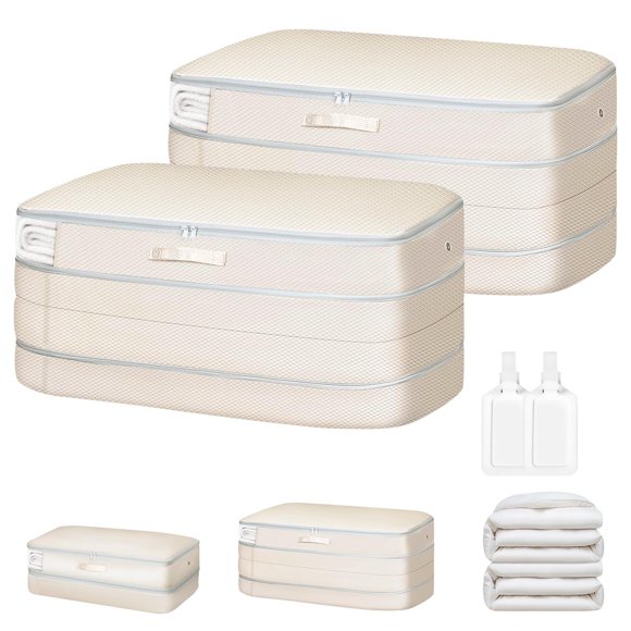 Bolsa de almacenamiento Easortm, edredón de gran capacidad, 110 L, paquete de 2 unidades, color beige