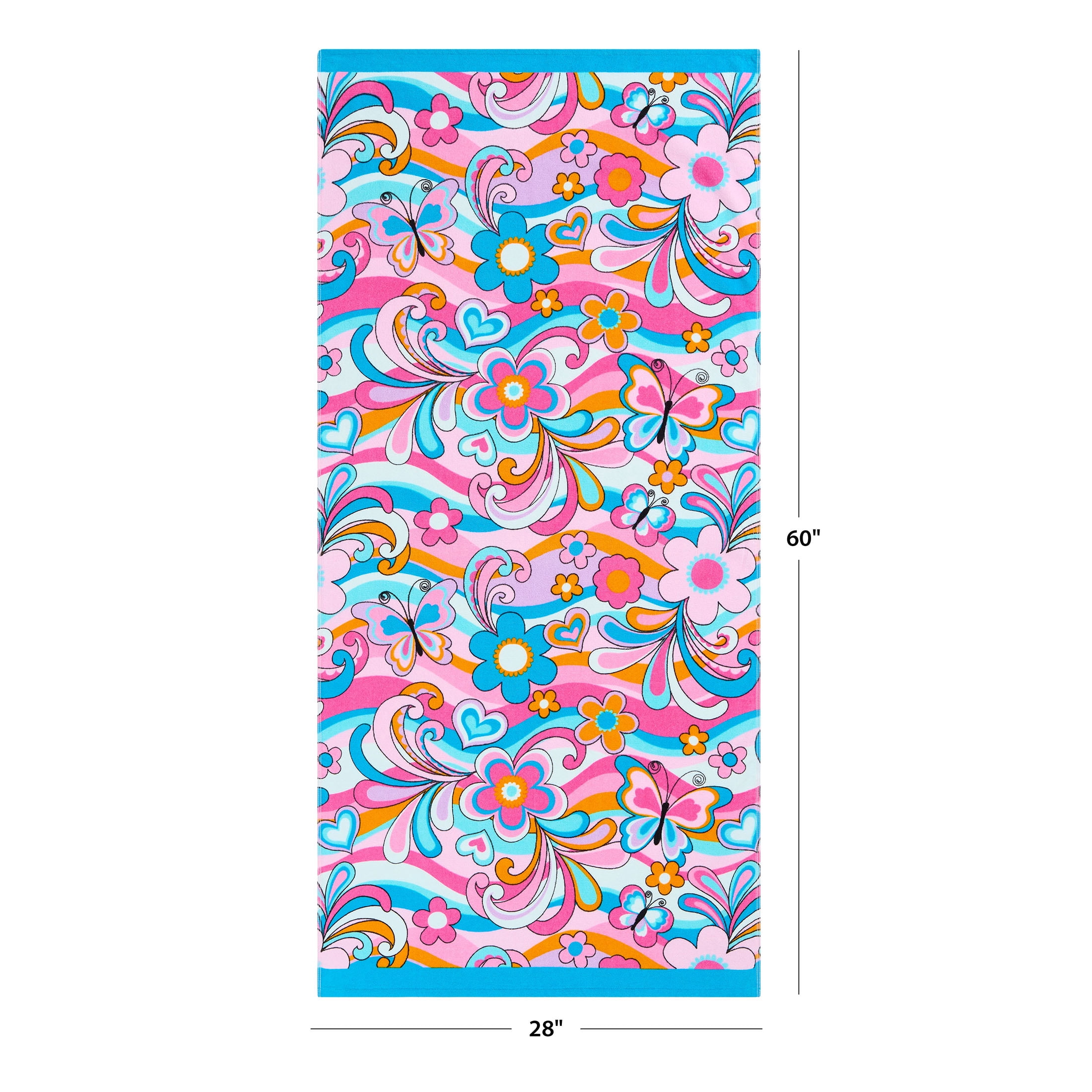 Mainstays Cotton Blend Multi-color Butterflies & Floral Beach Towel, 28" x 60"