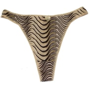 Women's High Waist Thongs G-string T-back bikini underwear ,One Size (fits S to M),Light Gold Tiger Stripes 2 Pack