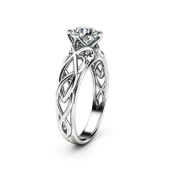 Unique Moissanite 14K White Gold Engagement Ring
