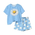 thumbnail image 6 of Babcutegg Girls Summer Printed Two-Piece Outfit – Short Sleeve Round Neck Top with Elastic Waist Shorts for Casual and Playful Everyday Wear Blue Size 4-5, 6 of 7